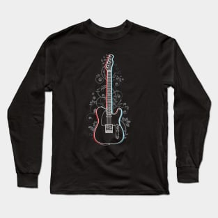 T-Style Electric Guitar 3D Outline Flowering Vines Long Sleeve T-Shirt